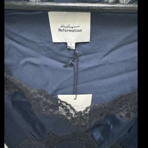 Reformation Dress Stella Silk Dress Navy Size 6 - Picture 3 of 10